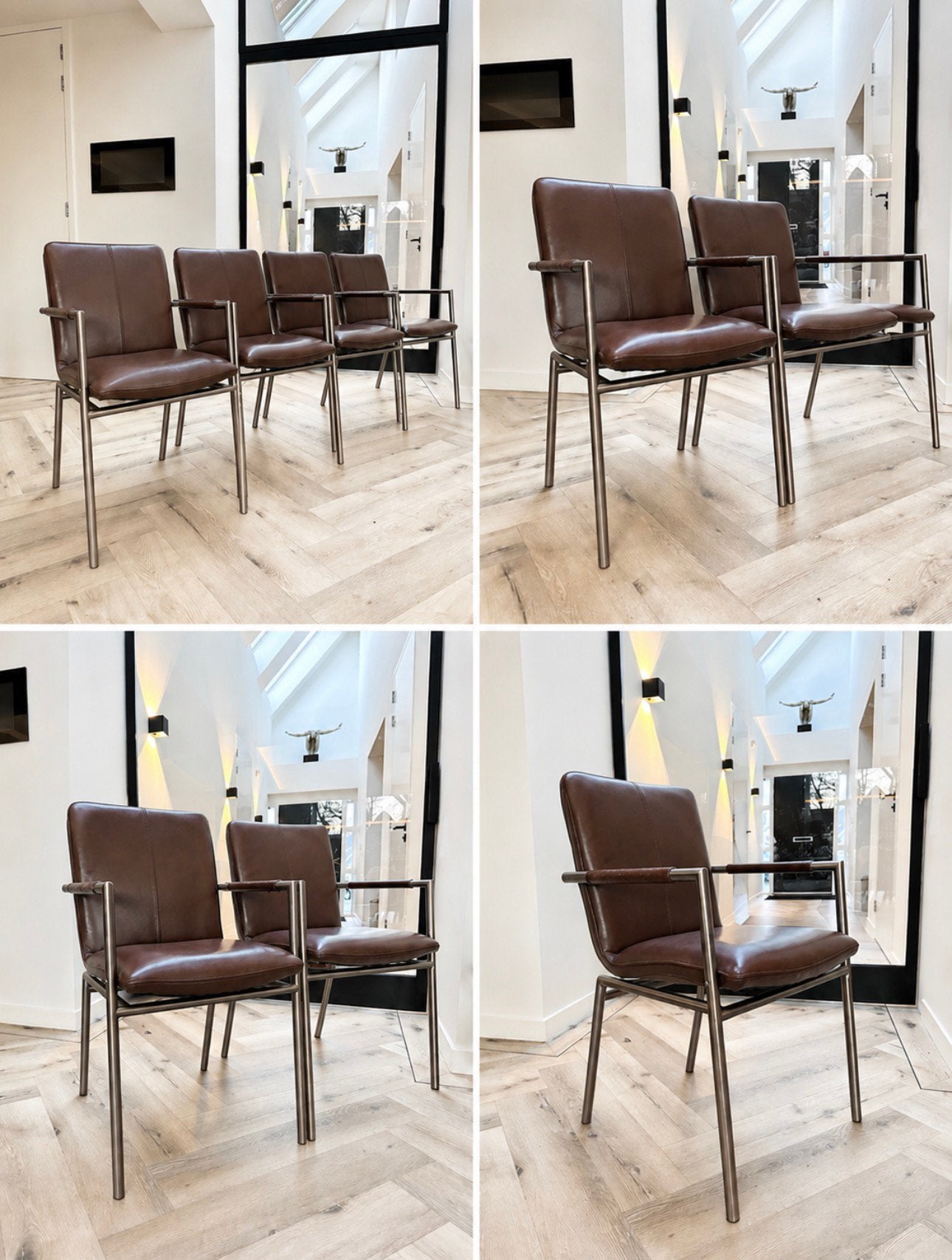 4/5 bruin leder Henders & Hazel Dafur design eetkamerstoelen, Huis en Inrichting, Stoelen, Ophalen, Dafur, -, Zo goed als nieuw