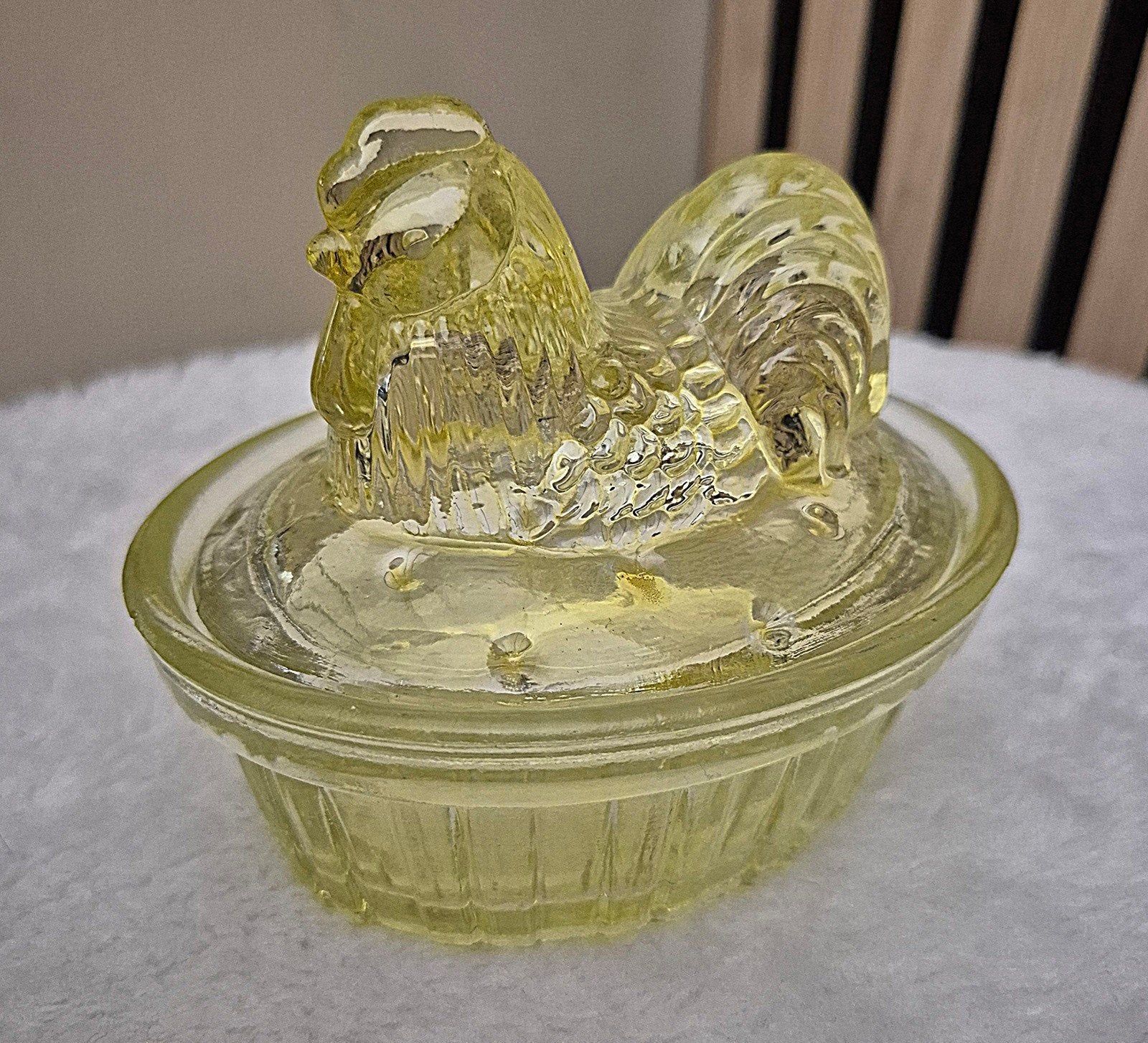 Vintage botervloot kip geel, Overige typen, Vintage, Ophalen of Verzenden, Glas