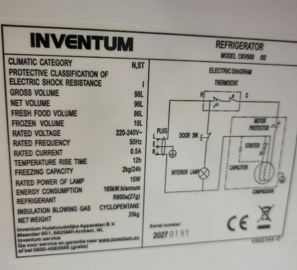 inventum tafelmodel koelkast, Gebruikt, 75 tot 100 liter, Met vriesvak, Ophalen