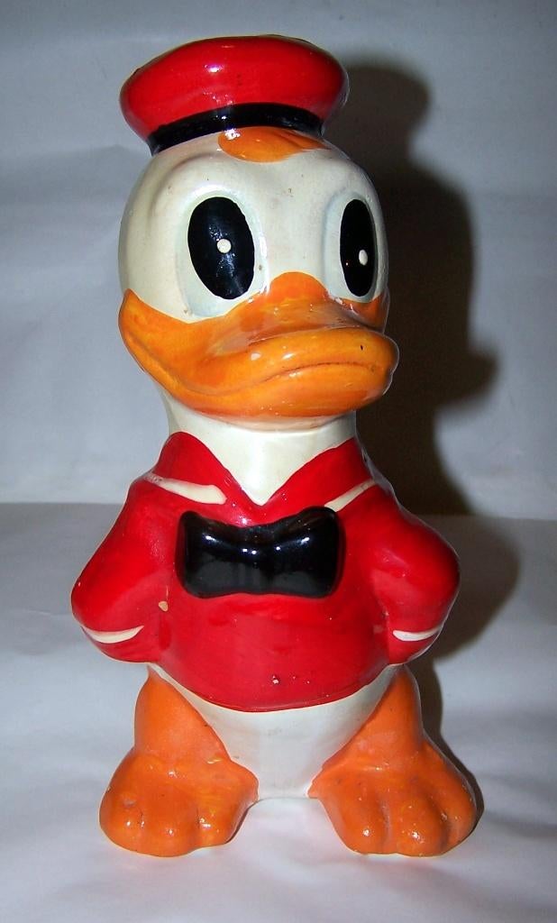 Prachtige vintage keramische spaarpot Donald Duck. H. 20cm., Ophalen of Verzenden, Donald Duck, Zo goed als nieuw, Beeldje of Figuurtje