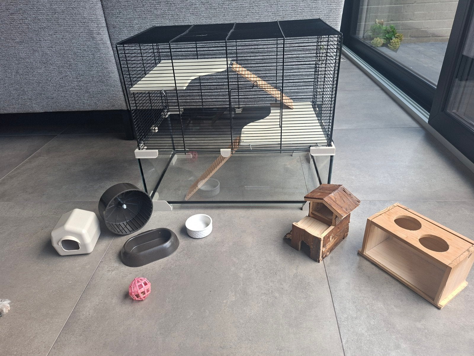 Hamsterkooi met toebehoren, Dieren en Toebehoren, Kooi, Minder dan 75 cm, Zo goed als nieuw, Ophalen
