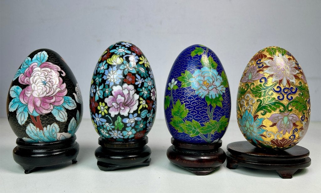 Vier vintage Chinese / Japanse cloisonné eieren, Ophalen of Verzenden