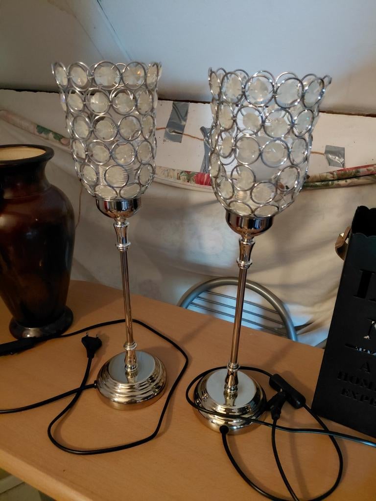 Set van 2 elegante tafellampjes met kristallen details, 50 tot 75 cm, Ophalen of Verzenden, Zo goed als nieuw, Modern, Glamour, Klassiek