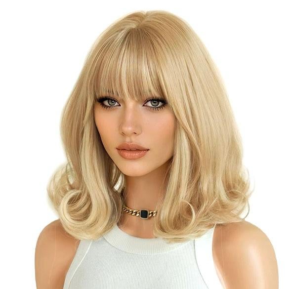Leuke schouderlange pruik blondmix met pony, Verzenden, Nieuw, Pruik of Haarverlenging