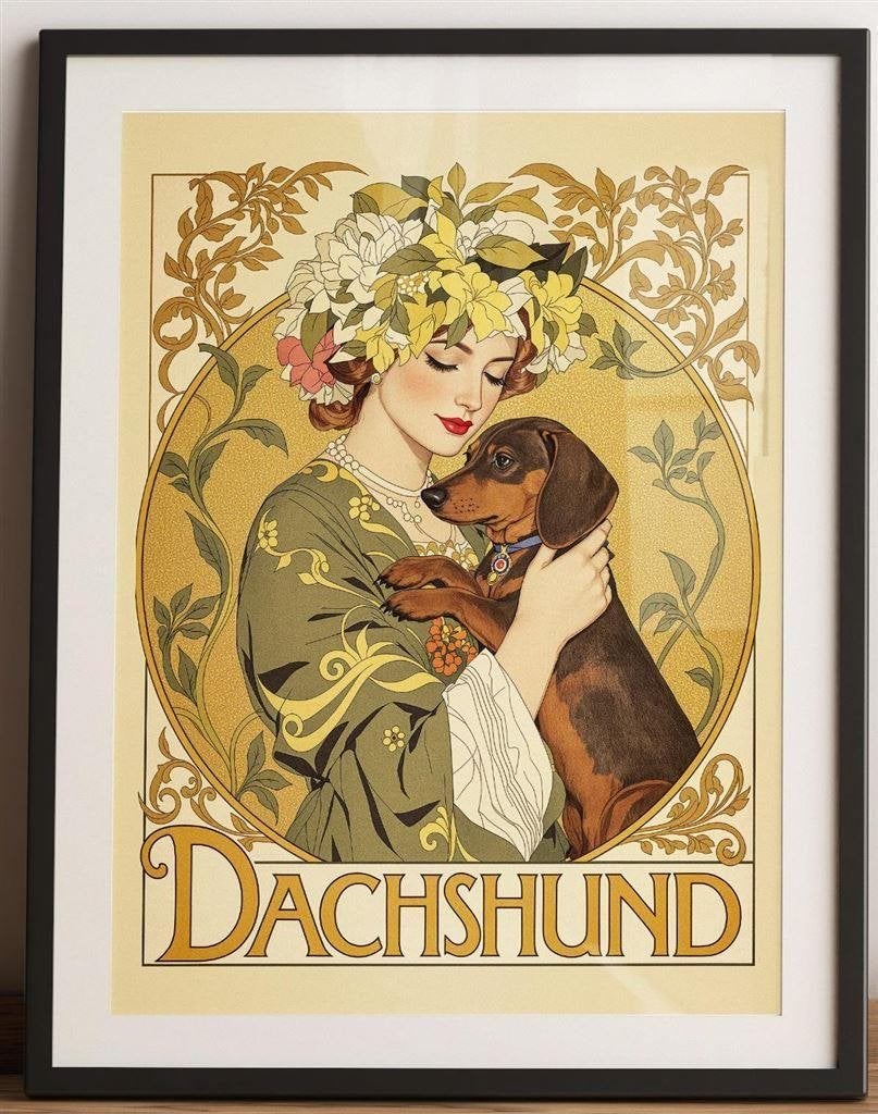 Dame met DACHSHUND Teckel Vintage Poster affiche, Verzenden