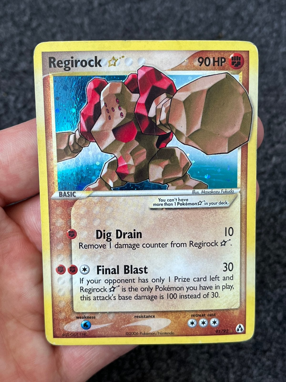 Pokémon Regirock Gold star #91 ex legend maker - Ex/played, Ophalen of Verzenden, Zo goed als nieuw, Losse kaart, Foil
