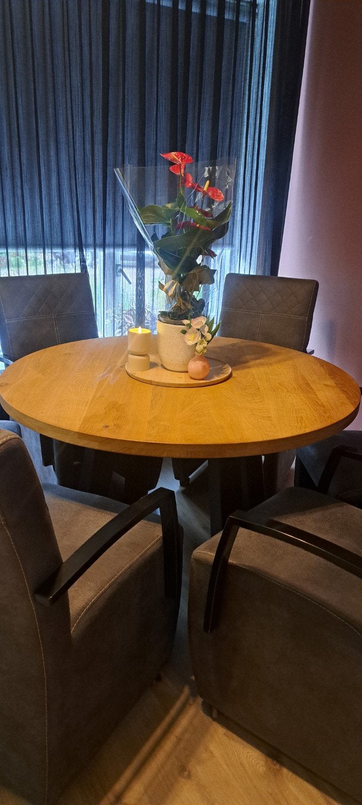 Ronde eettafel van Mangohout, Huis en Inrichting, Tafels | Eettafels, Ophalen, Zo goed als nieuw, Vier personen, Modern, Landelijk