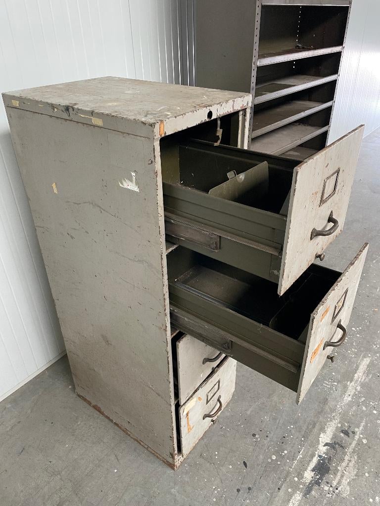 Industriële Ladekast Brocante Archiefkast Leger kast Vintage, Ophalen, Gebruikt, 100 tot 150 cm, 50 tot 100 cm