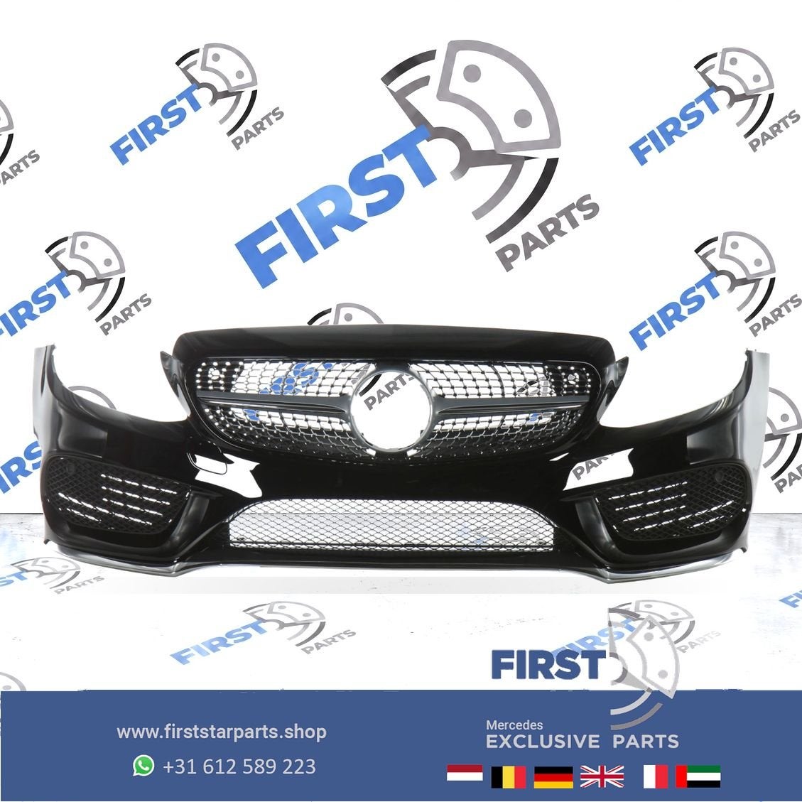 W205 AMG Voorbumper + Diamond GRIL A2058850925 Mercedes C Kl, Gebruikt, -, Voor, Ophalen of Verzenden
