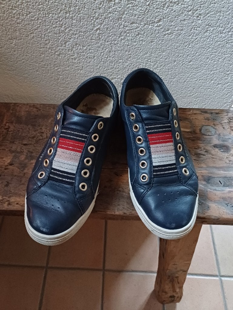 TOMMY HILFIGER leren damessneakers, donker-blauw, maat 36, Blauw, Ophalen of Verzenden, Tommy Hilfiger, Sneakers of Gympen