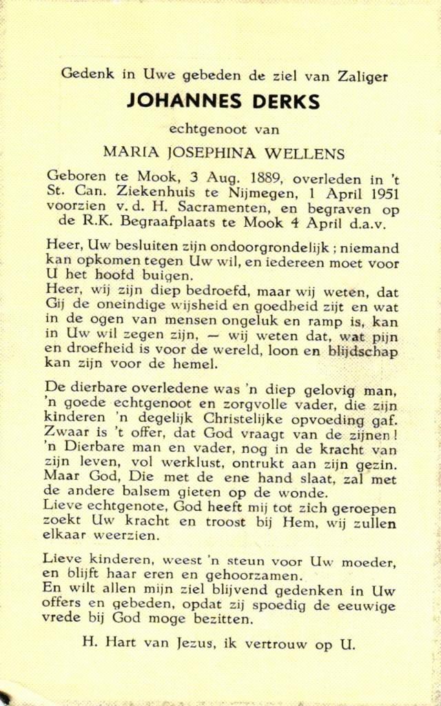 Derks Johannes 1889-1951 Mook, Ophalen of Verzenden