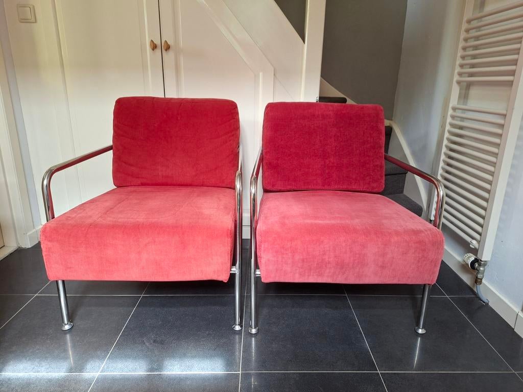 Twee rode stoelen, Ophalen, Gebruikt, Eenpersoons, 75 tot 100 cm