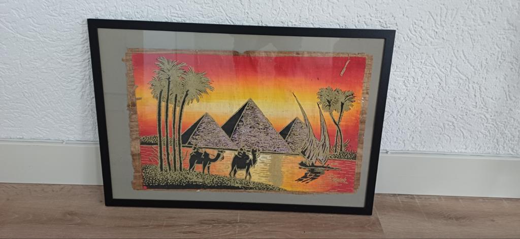 Ingelijste Egyptische papyrus schildering, Huis en Inrichting, Woonaccessoires | Lijsten, Ophalen of Verzenden