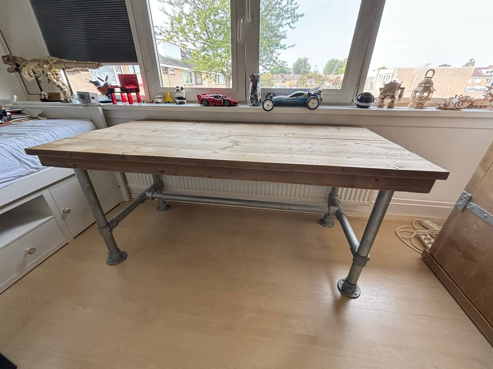 Steigerhouten bureau; stoer!, Industrieel, Ophalen, Gebruikt, Hout