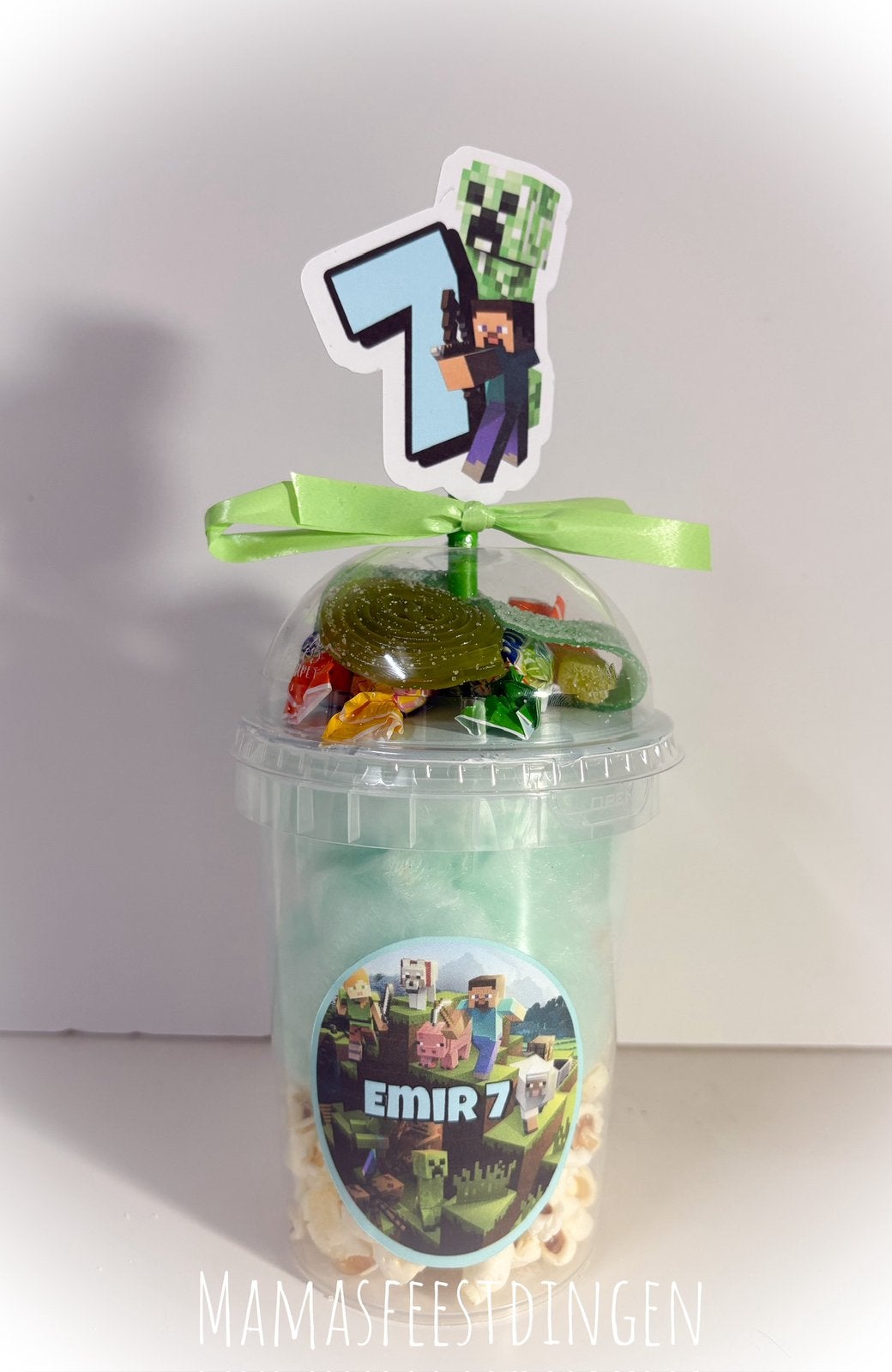 Traktatie suikerspin/popcorn/snoep MINECRAFT, Ophalen of Verzenden, Zo goed als nieuw, Feestartikel, Verjaardag