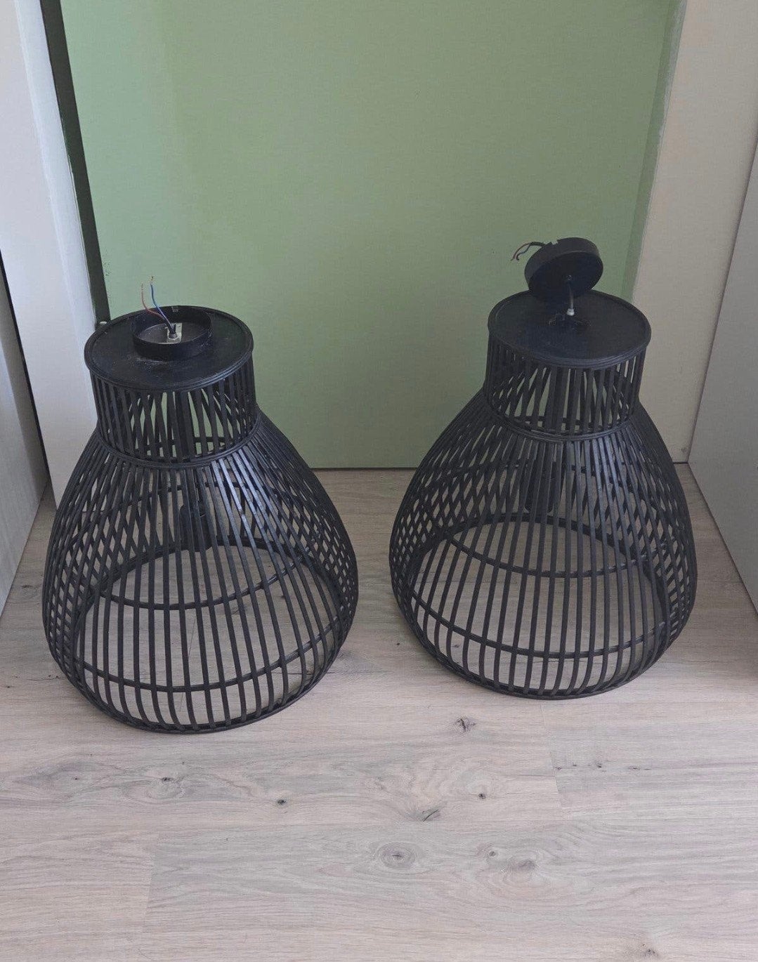 Zwarte Rotan hanglampen 46x51 Cm, Gebruikt, Zwart, Rond, Ophalen