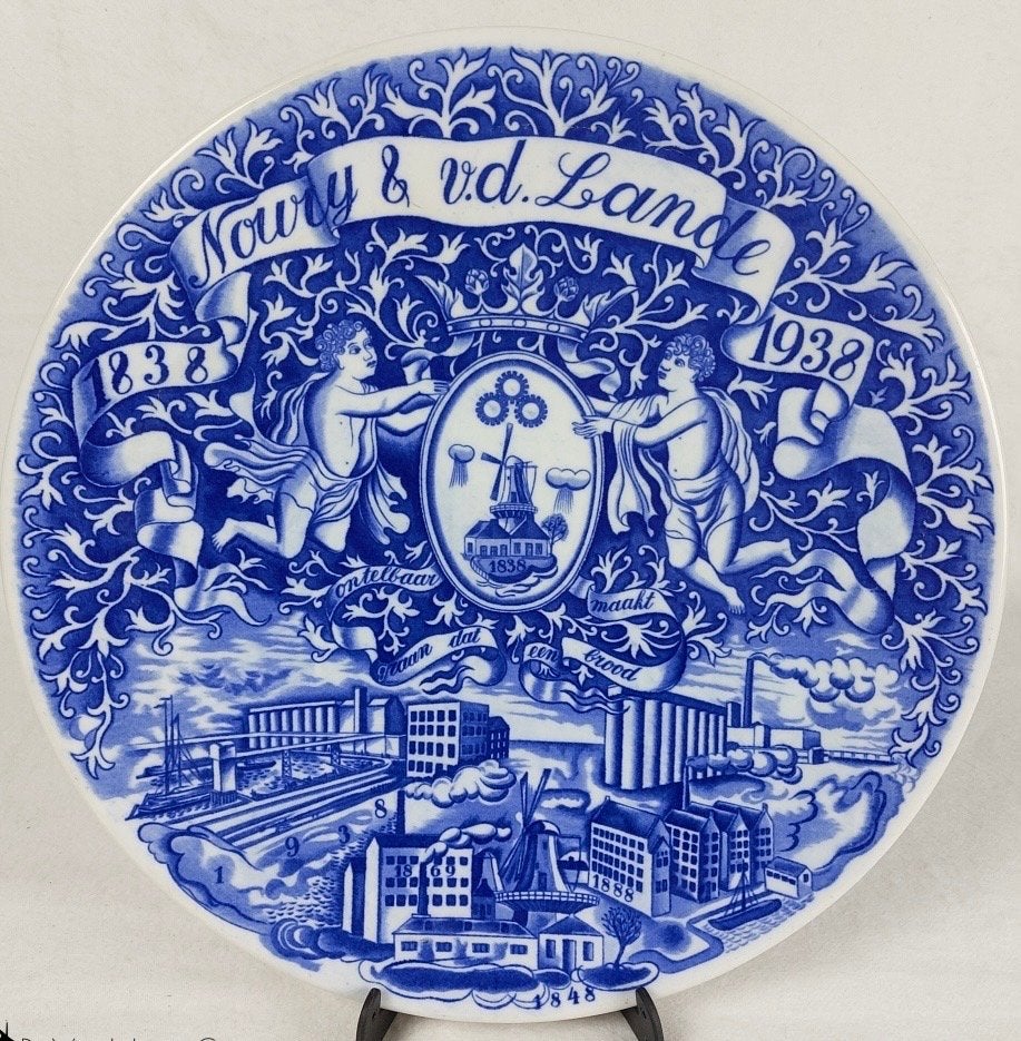 Delfts Blauw Gedenkbord Noury & v.d. Lande 1838-1938, Ophalen of Verzenden