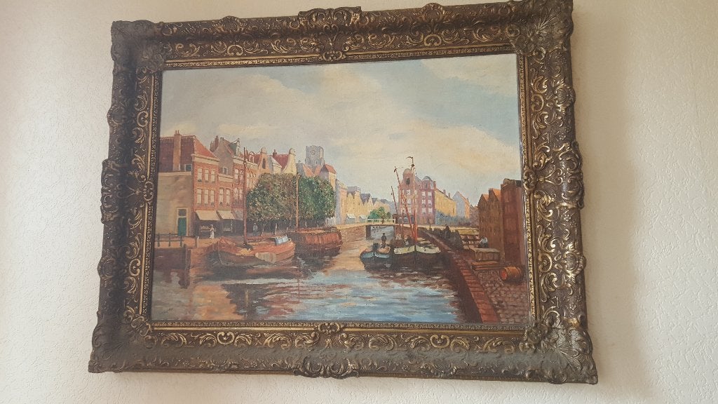 Schilderij Rotterdam Schie/ Schiekade, Antiek en Kunst, Ophalen, Gesigneerd, Stads- / dorpsgezicht