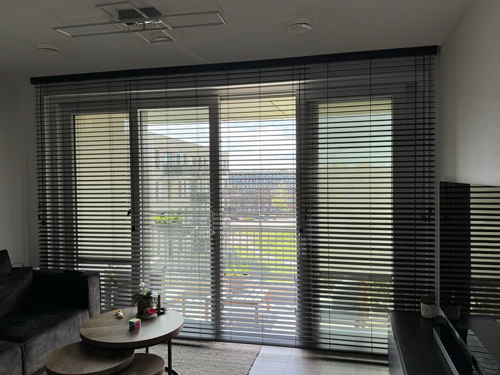 Luxe bamboe jaloezieën Wengé– complete set plafond tot vloer, Ophalen, Zo goed als nieuw, Bruin, 200 cm of meer