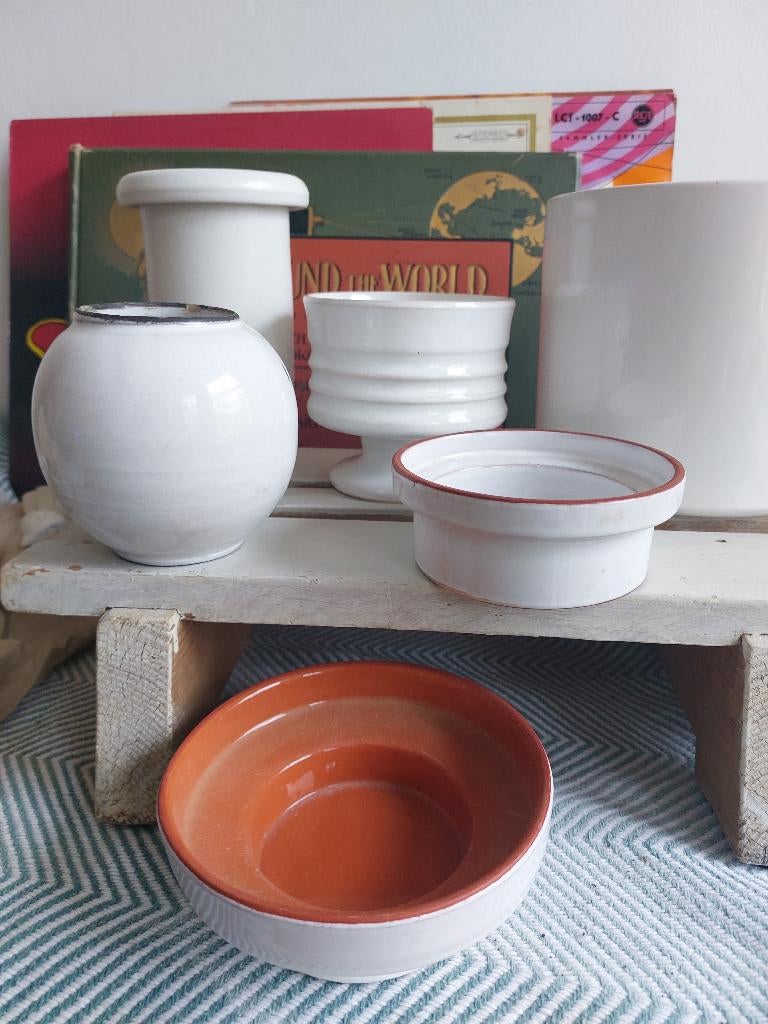 Vintage keramiek wit 6 stuks vaas bloempot kaars standaard, Antiek en Kunst, Ophalen
