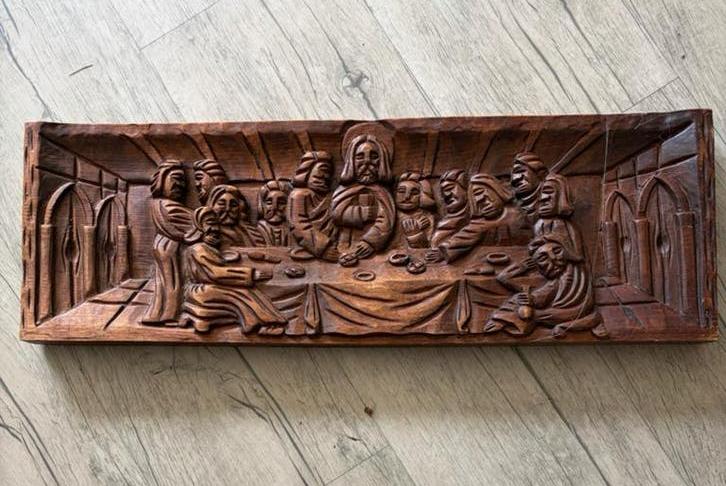 Houtsnijwerk Het Laatste Avondmaal, Antiek en Kunst, Ophalen, Houtsnijwerk, Handgemaakt, 20 - 50 cm