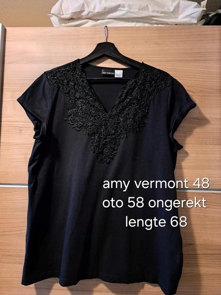 Zwart Amy Vermont T-shirt met kant, maat 48, Kleding | Dames, Zwart, Maat 46/48 (XL) of groter, Ophalen of Verzenden, Korte mouw