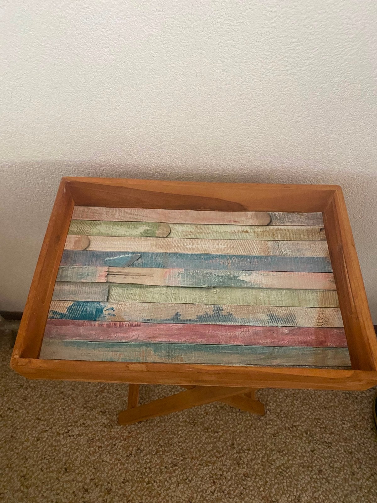 Houten bijzettafel met dienblad, inklapbaar, Zo goed als nieuw, 60 cm of meer, Rechthoekig, Hout