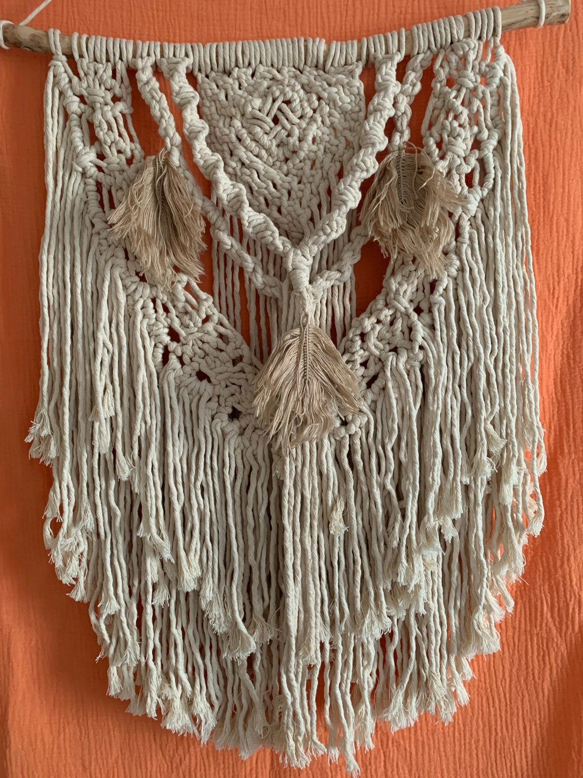 Macramé Wandhanger Boho Ibiza Stijl, Beige, Textiel, Ophalen of Verzenden, Zo goed als nieuw