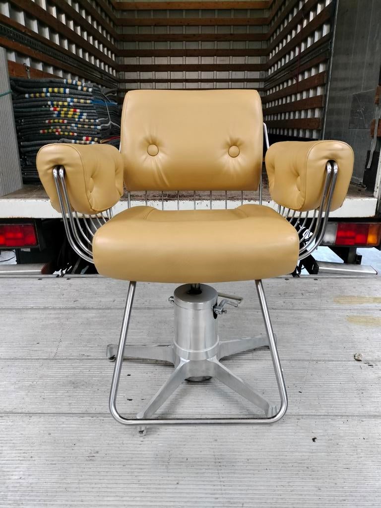 Vintage kappersstoel, Ophalen, Gebruikt, Leer, Eén