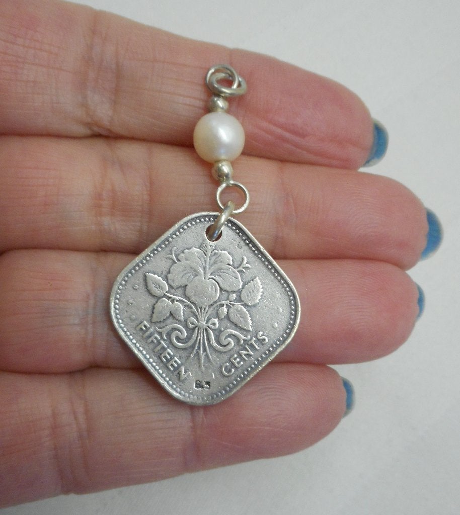 Zilveren munt hanger met echte parel nr.1072, Verzenden, Zo goed als nieuw, Met parel, Zilver