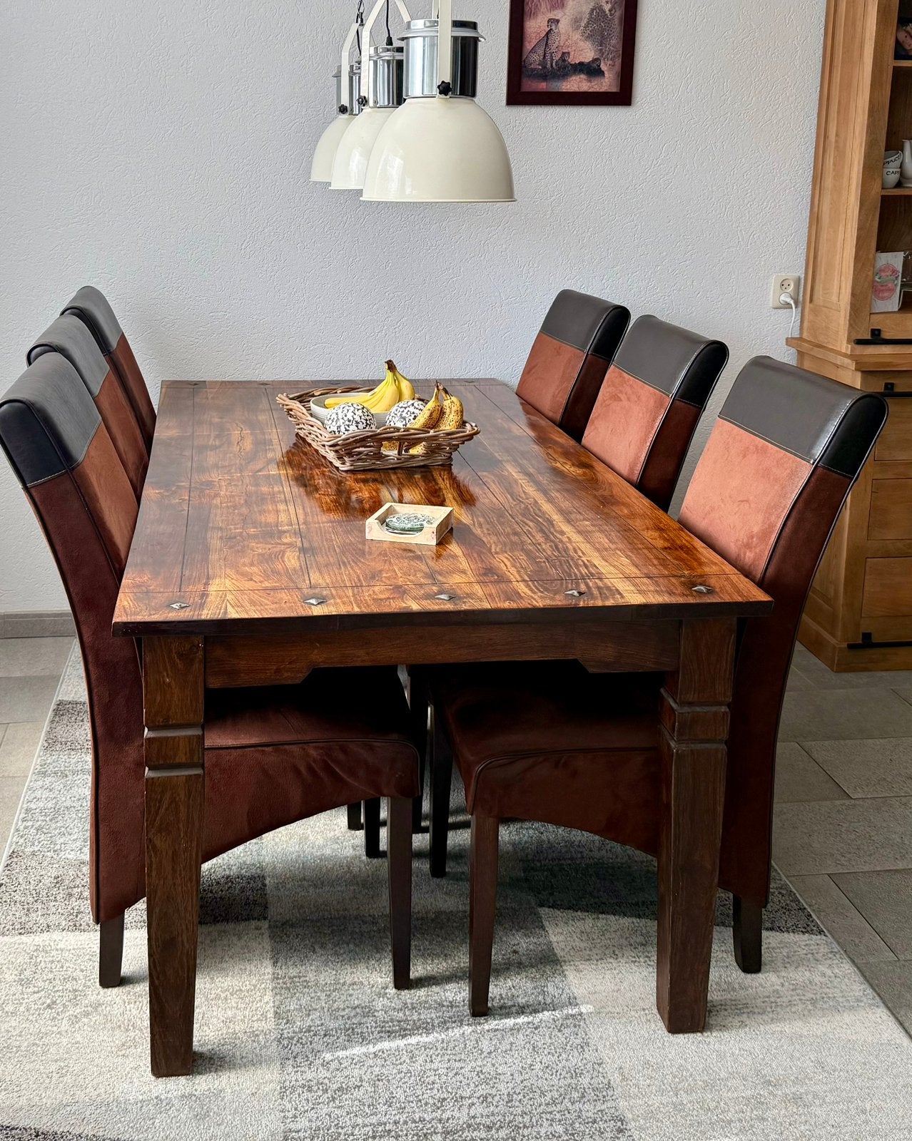 Massief eiken tafel 2 bij 1 meter met 6 stoelen, Huis en Inrichting, Ophalen, Zo goed als nieuw, 4 tot 6 stoelen