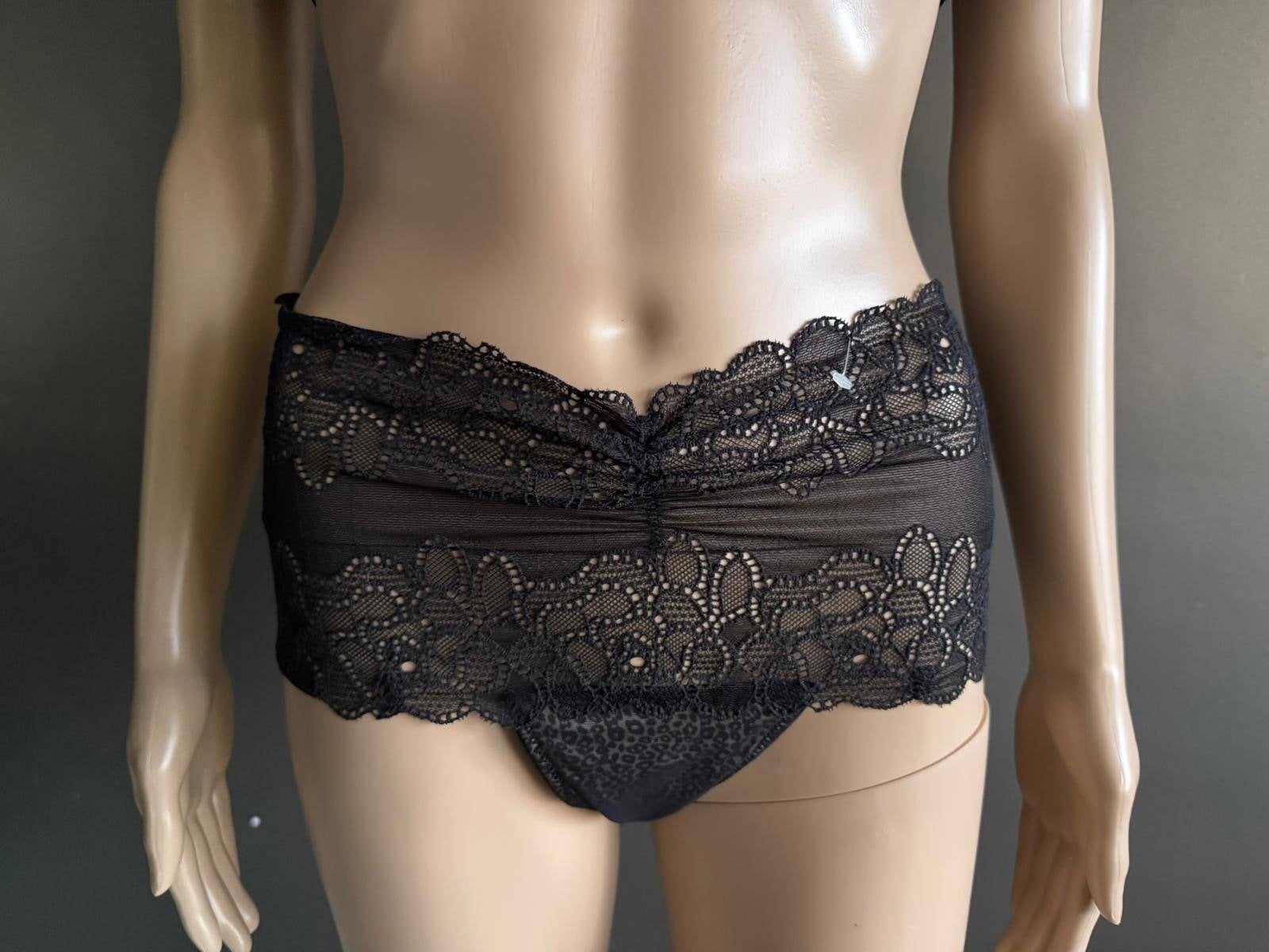 NIEUW DKNY Zwart Kanten slip met jarretels in Maat M, Verzenden, Zwart, Slip