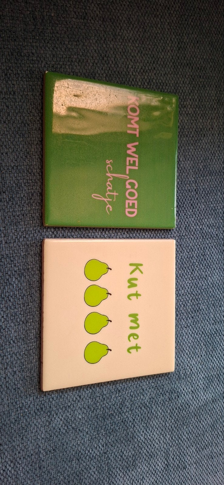 Tegeltjes met grappige teksten - Set van 2, Huis en Inrichting, Groen, Ophalen of Verzenden, 10 cm, 10 cm