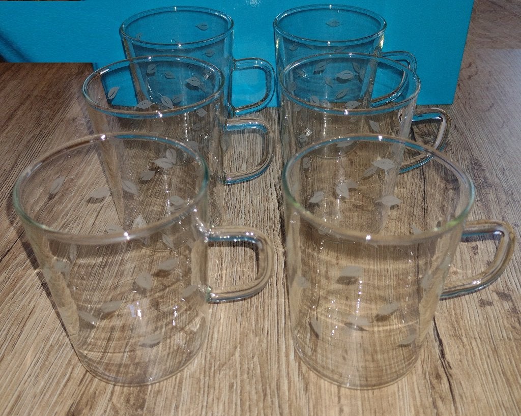 6 theeglazen lichtgewicht pickwick met oor en subtiele deco, Glas of Glazen, Overige merken, Landelijk/Boerenbont, Ophalen of Verzenden
