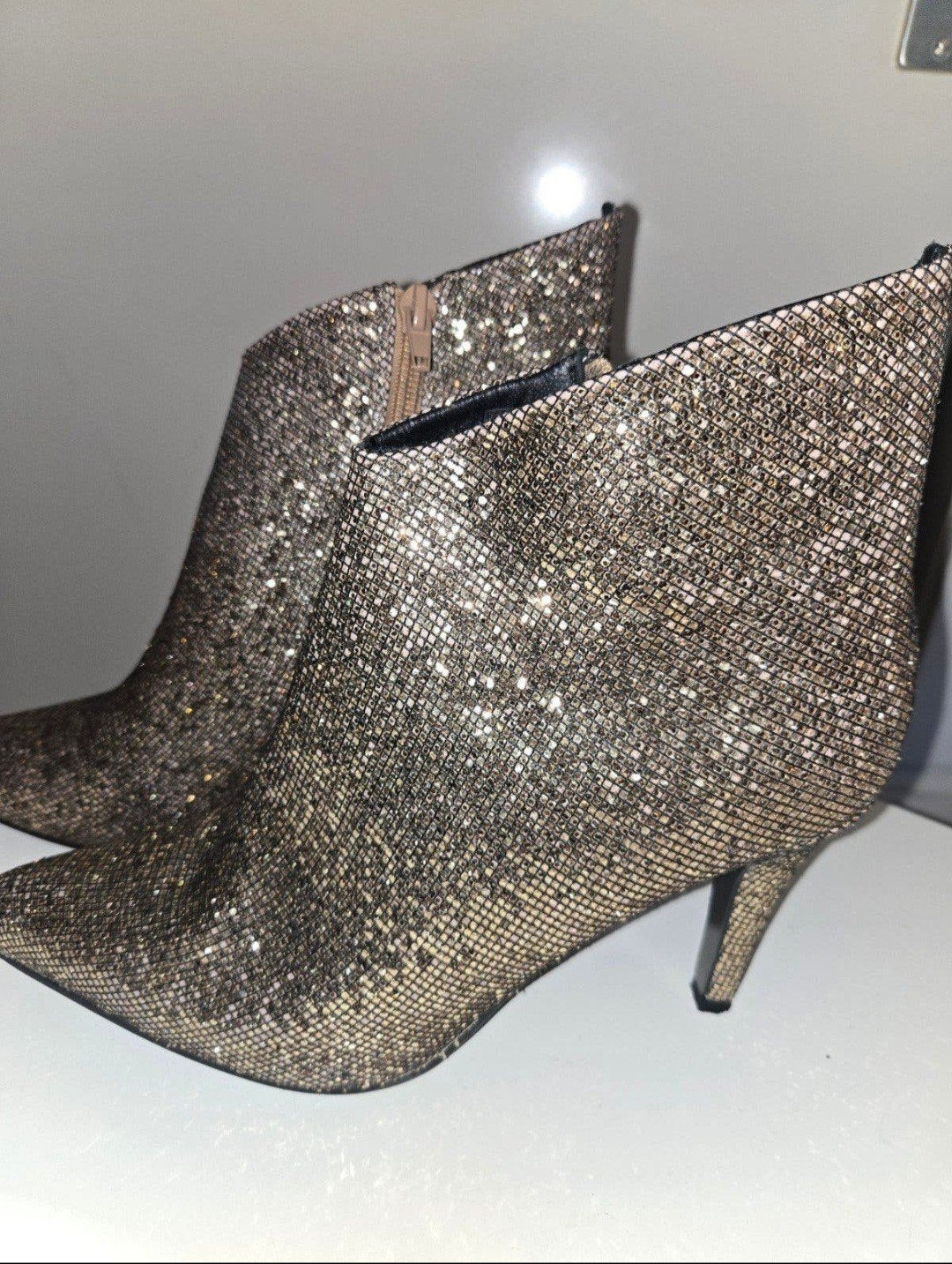 Gouden glitter enkellaarsjes  maat 39 met hak, Ophalen, Zo goed als nieuw, Overige kleuren