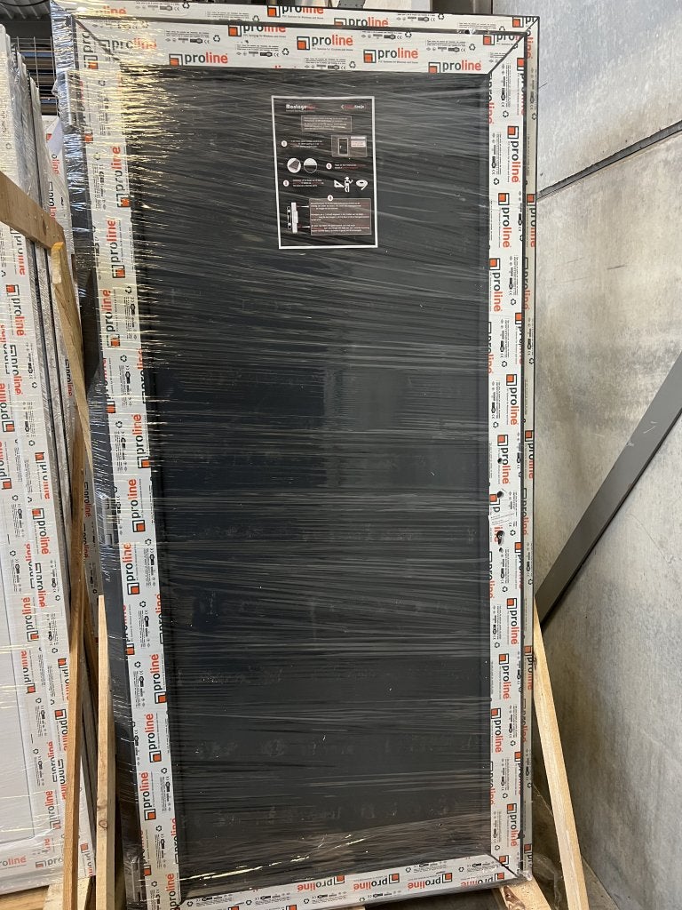 Kunststof buitendeur 98 x 200 antraciet RAL 7016 houtnerf, Niet ingevuld, 80 tot 100 cm, Niet ingevuld, Nieuw