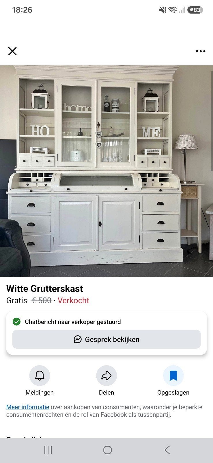 Witte Grutterskast met vitrine, Ophalen, Gebruikt