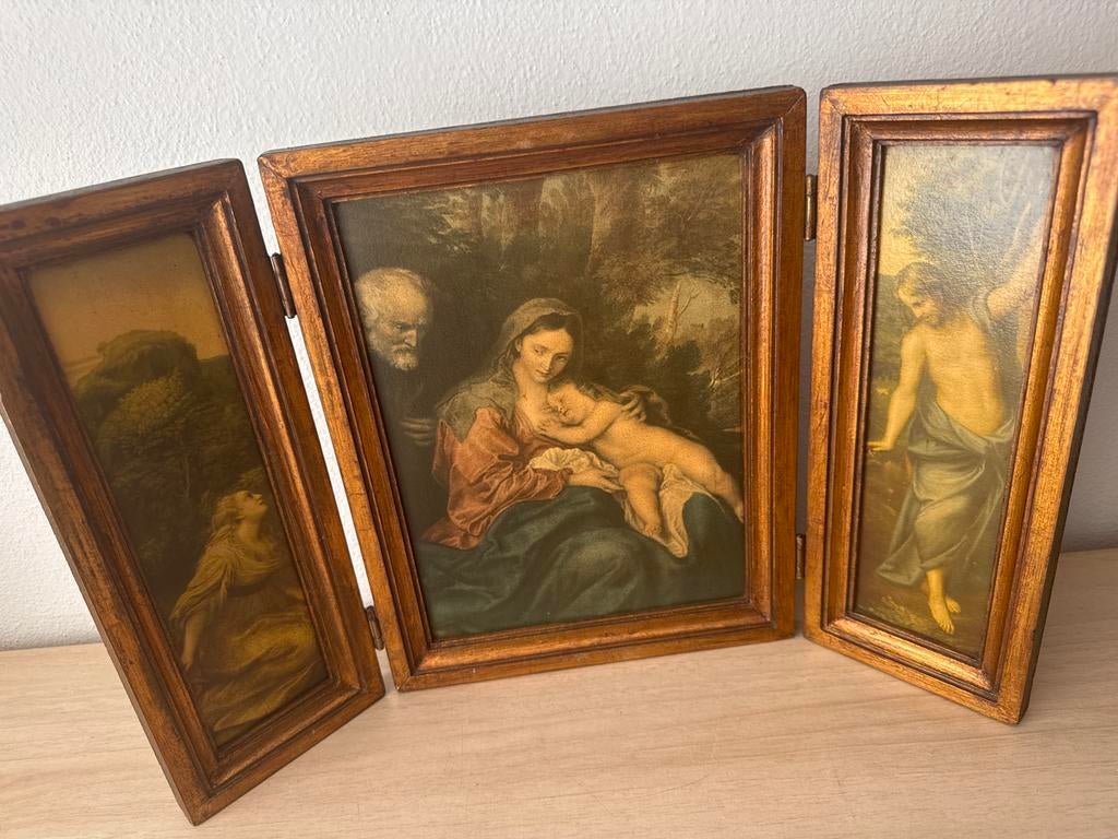 Drieluik met religieuze afbeeldingen, Antiek en Kunst, Ophalen of Verzenden