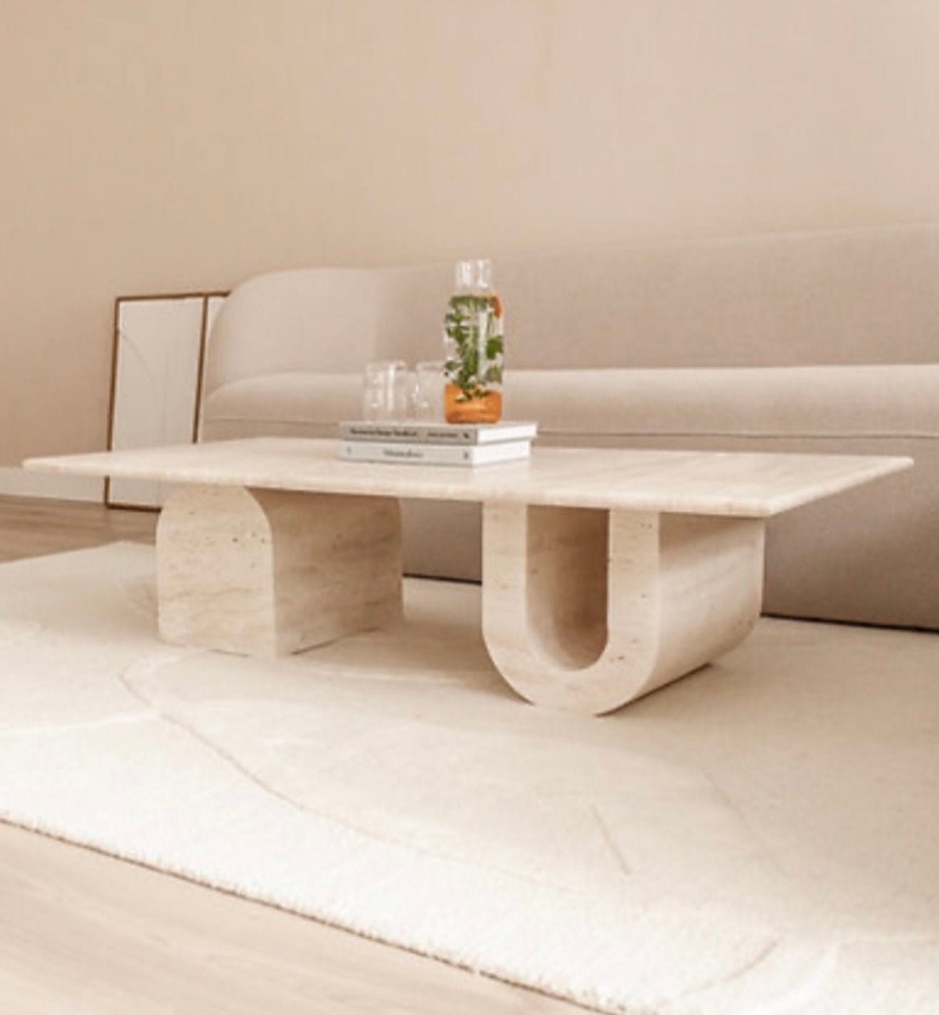 Travertin salontafel, Ophalen, Overige materialen, 100 tot 150 cm, 50 tot 100 cm