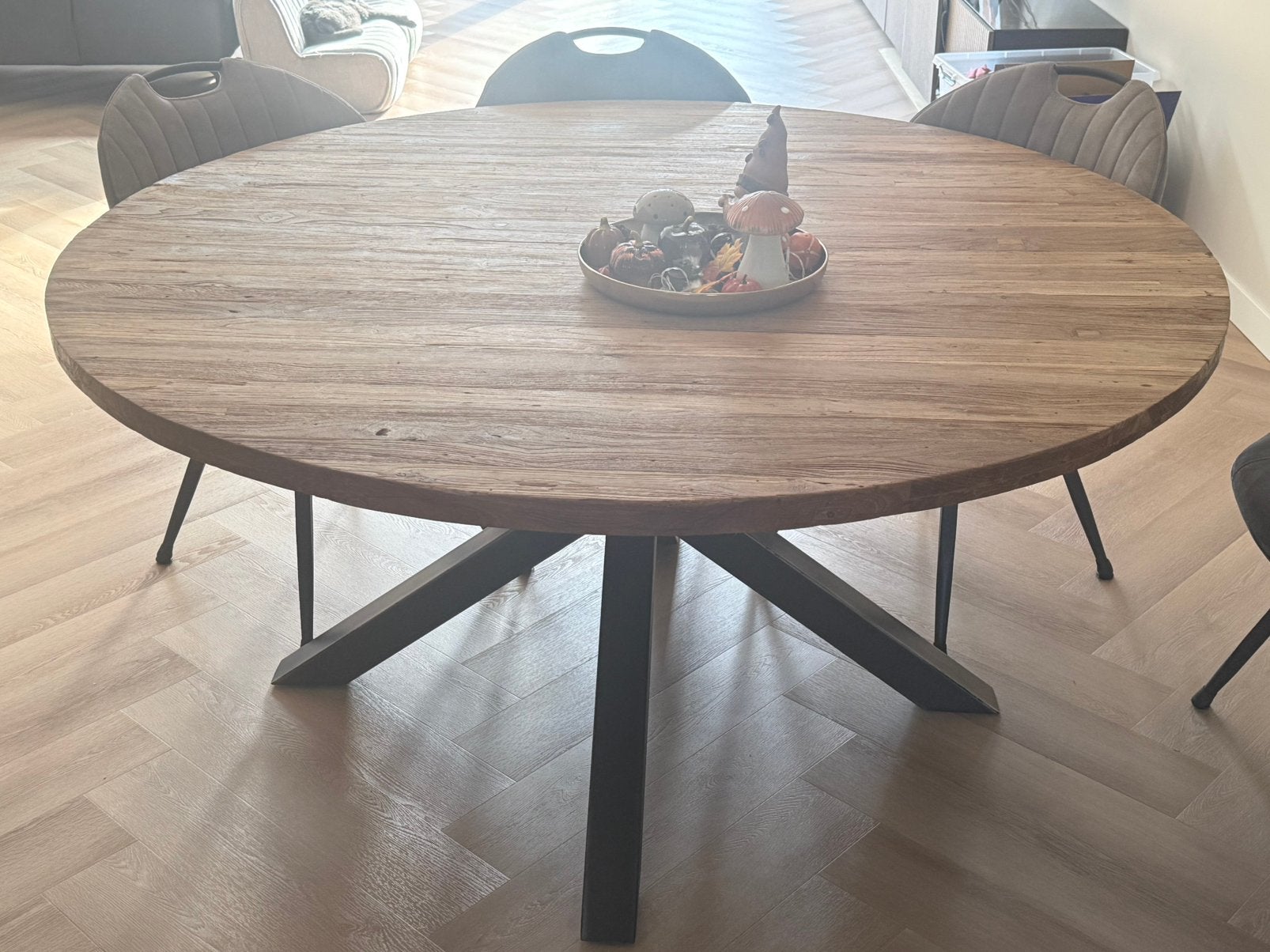 Ronde eettafel Romaro 160cm van Pronto teakhout 6pers, Ophalen, 150 tot 200 cm, Rond, Zo goed als nieuw