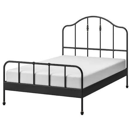 IKEA SAGSTUA Tweepersoonsbed - Zwart Metaal, Huis en Inrichting, Ophalen, Zwart, Tweepersoons, Zo goed als nieuw