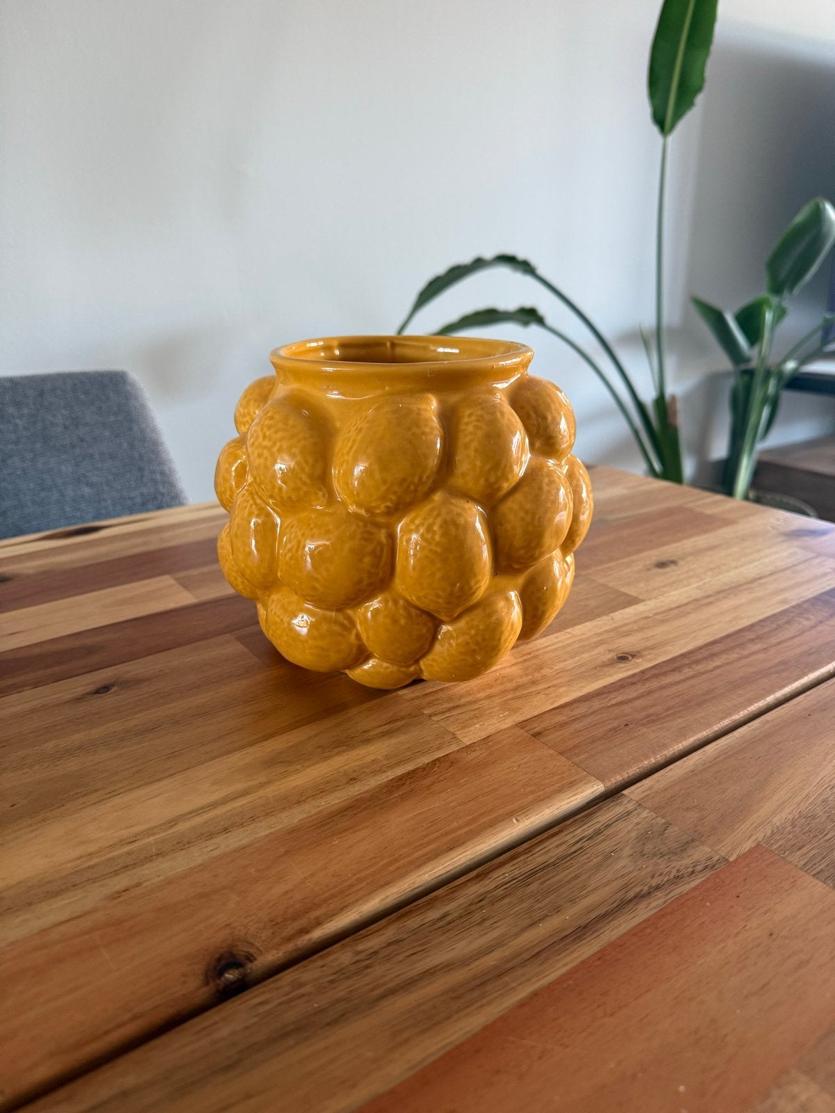 Gele vaas/bloempot met citroenen - Zo goed als nieuw, Met patroon/structuur, Geel, Ophalen of Verzenden, Zo goed als nieuw