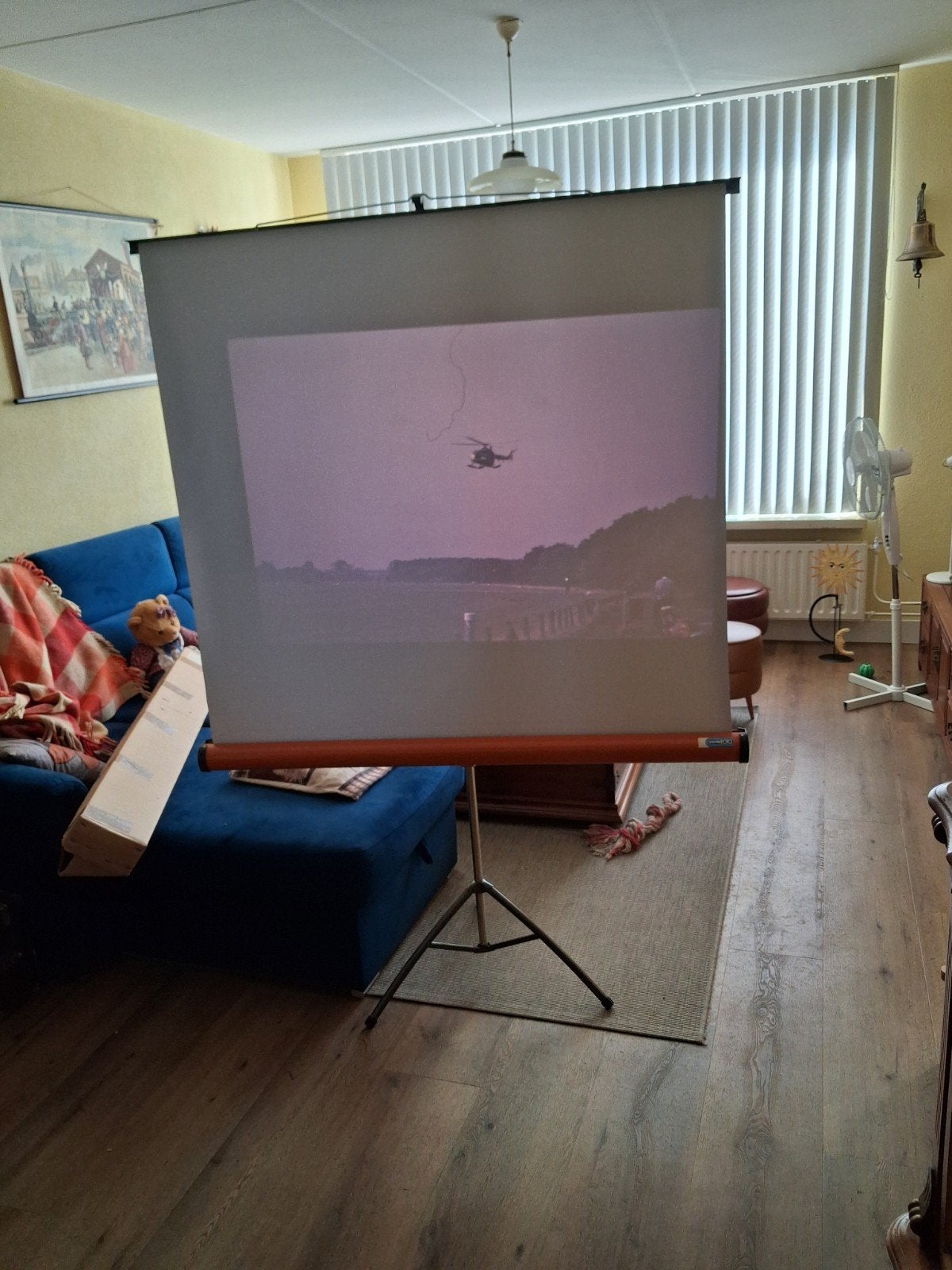 Diaprojector met afstandsbediening en scherm., Ophalen, Gebruikt