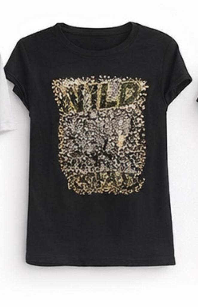 Zwart T-shirt met 'WILD' paillettenopdruk, Zwart, Ophalen of Verzenden, Zo goed als nieuw, Korte mouw