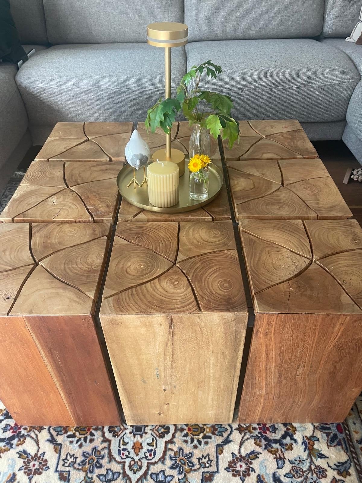 Unieke salontafel van massief hout, Ophalen, Gebruikt, 50 tot 100 cm, Vierkant