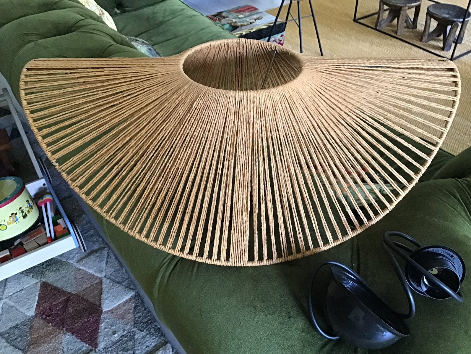 Opviq mosterdgele hanglamp van touw, Huis en Inrichting, Lampen | Lampenkappen, Ophalen, Nieuw, Overige vormen
