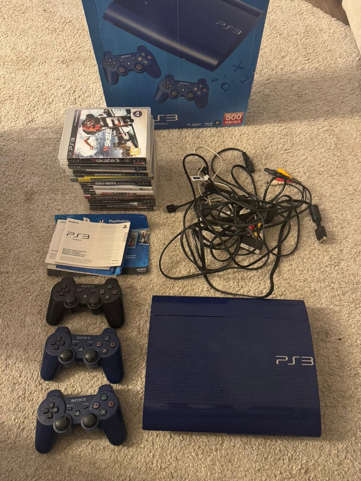 Ps3 console met diverse games, Ophalen, Super Slim, 500 GB, Met 3 controllers of meer