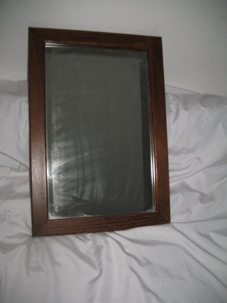 Spiegel Mid-Century Zware Houten Lijst Zolderopruiming Vinta, Antiek en Kunst, Ophalen, Rechthoekig, Minder dan 50 cm, Minder dan 100 cm