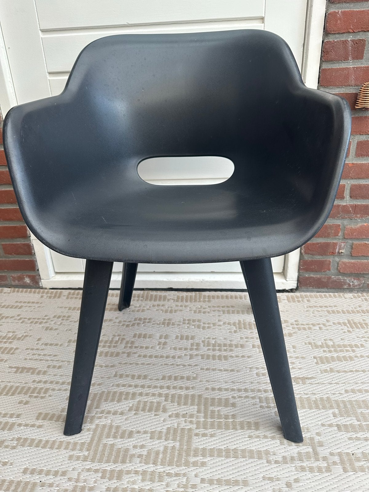 4 zwarte buitenstoelen, Huis en Inrichting, Stoelen, Ophalen, Kunststof, Gebruikt, Zwart