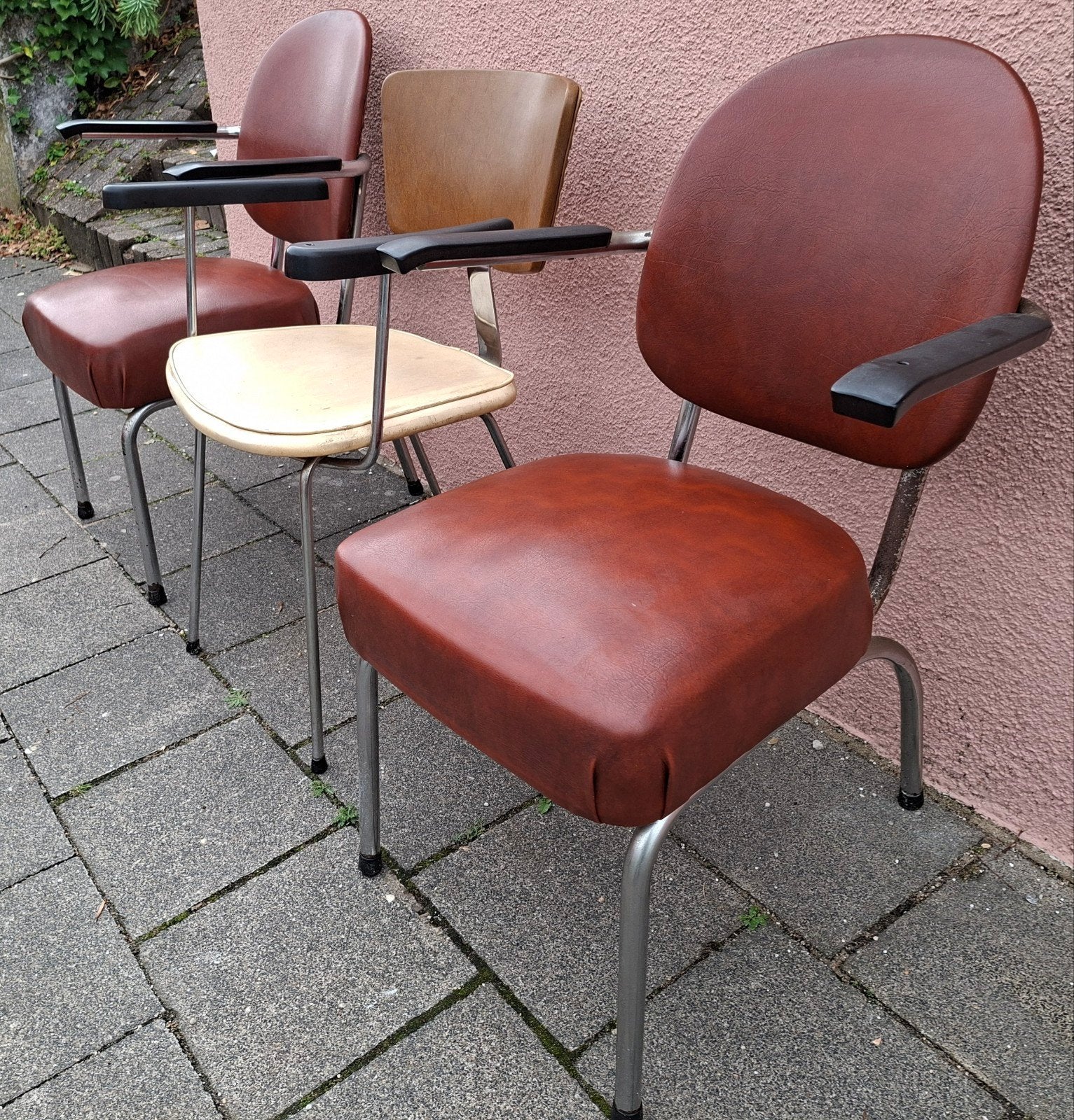 3 oude Vintage stoelen arts praktijk (nep) leer en chroom, Ophalen, Overige materialen, Gebruikt, Jaren 60/70
